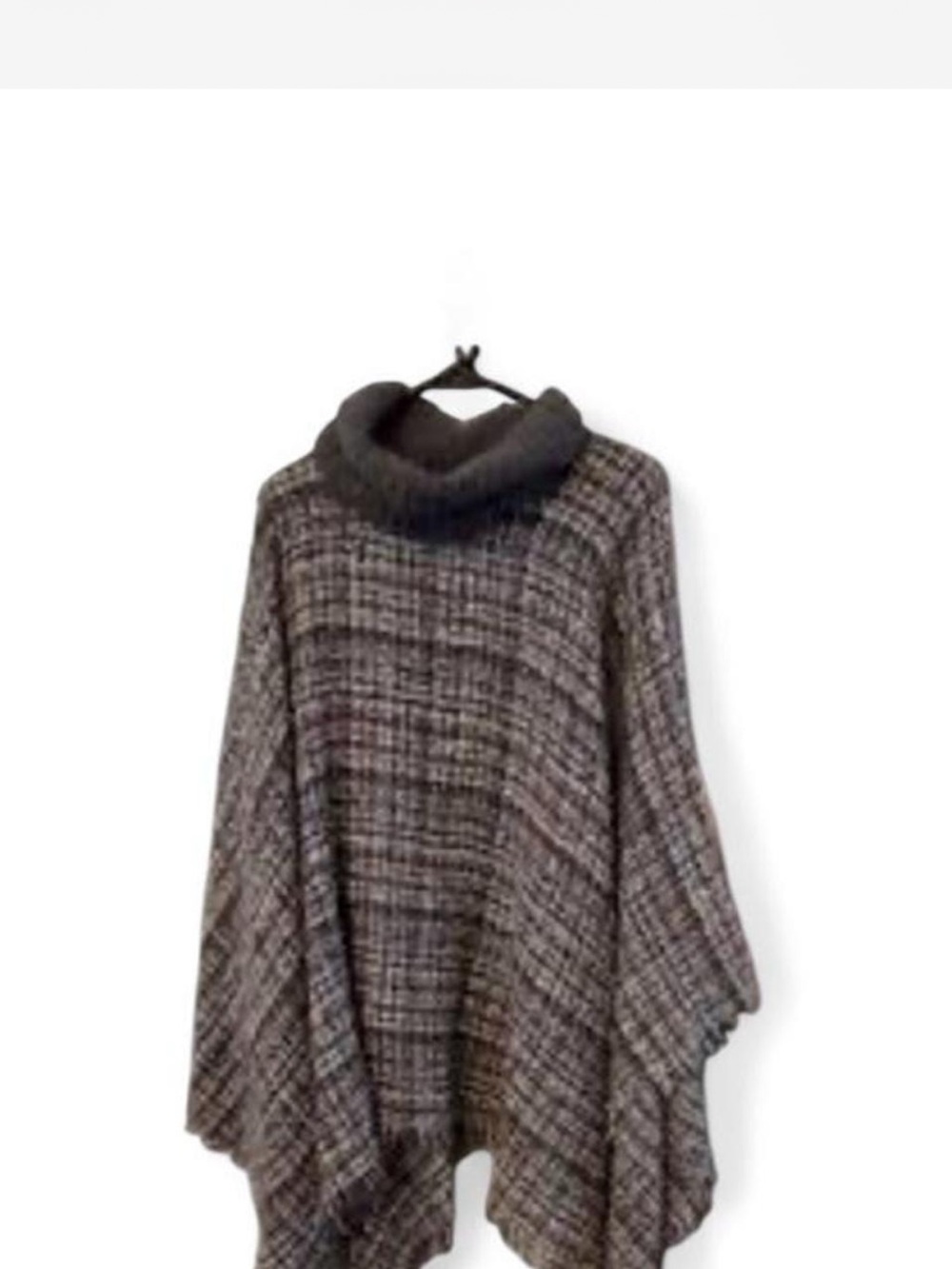 Grey Plaid Turtleneck Poncho Sweater - Women